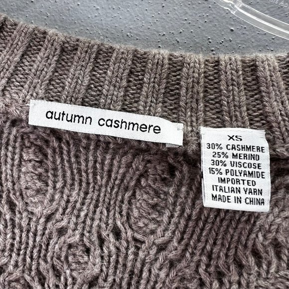 Autumn Cashmere Cable Knit Tunic Sweater XS Oversize Long V-neck Putty Cocoa - Picture 4 of 4